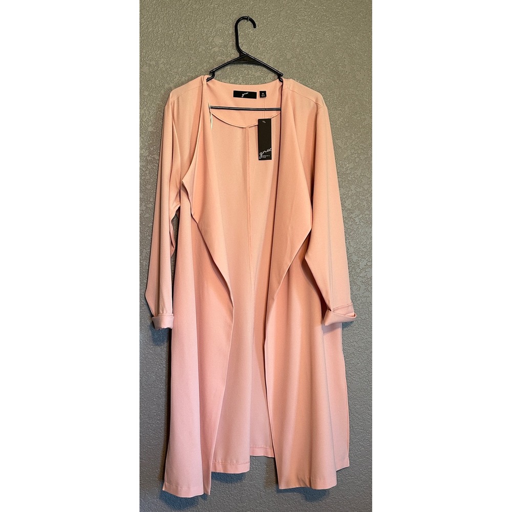 GNW Womens Plus Size 2X Peach Pink Open Front Draped Trench Coat Jacket‎ NWT